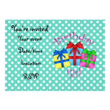 Birthday girl in pink with presents custom invites