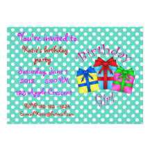 Birthday girl in pink with presents invitations