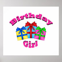 Birthday girl in pink with presents poster