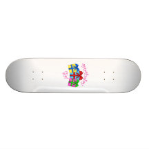 Birthday girl in pink with presents skate board decks