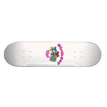 Birthday girl in pink with presents skate board decks