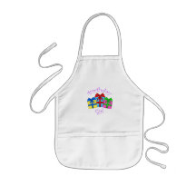 Birthday girl in purple with presents apron
