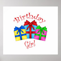 Birthday girl in red with presents poster