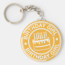 Birthday Girl -white rubber stamp effect- Keychain