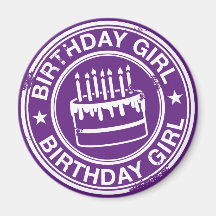 Birthday Girl -white rubber stamp effect- Refrigerator Magnets