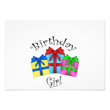 Birthday girl with presents custom announcement