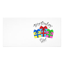 Birthday girl with presents custom photo card