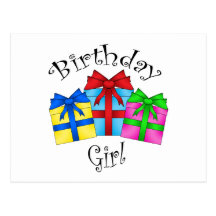 Birthday girl with presents postcard