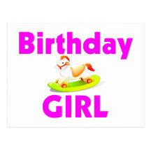 Birthday Girl With Rocking Horse Postcard