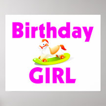 Birthday Girl With Rocking Horse Posters