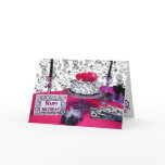 Birthday Greeting - Cake w/Fuchsia Flowers/Black Greeting Cards
