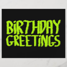 Birthday Greetings. Green and Black. Custom Flyer Design