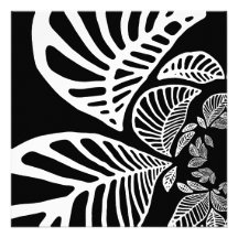 Birthday Invitation Black & White Leaf