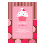 Birthday Invitation Cute Cherry Cupcake Pink Brown