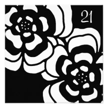 Birthday Invitation Floral White & Black