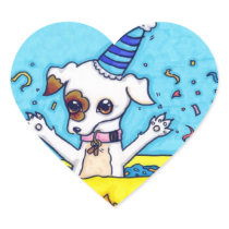 Birthday Jack Russell in a present box Heart Sticker