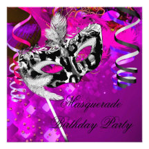 Birthday Masquerade Party Black Purple Pink Invitation