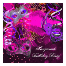 Birthday Masquerade Party Mask Purple Pink Custom Invitation
