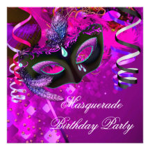 Birthday Masquerade Party Mask Purple Pink Invite
