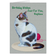 Birthday, Nephew, Green-Eyed Cat Card