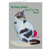 Birthday, Niece, Green-Eyed Cat Card