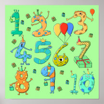Birthday Numbers, on Pale Green. Print