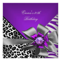 Birthday Party 30th Zebra Purple Black Leopard Personalized Invites