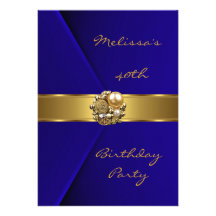 Birthday Party 40th Blue Velvet gold pearl jewel Invitations