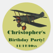 "Birthday Party" - Antique Plane Round Stickers