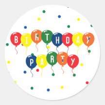 Birthday Party Balloons Round Stickers