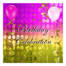 Birthday Party Celebration Pink Gold Stars Balloon Announcements
