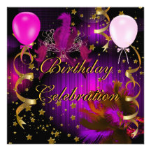 Birthday Party Celebration Pink Masks Black Personalized Invites