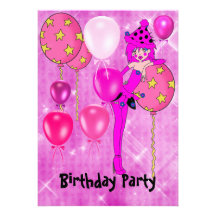 Birthday Party Cheeky Girl Pink Balloons Personalized Announcements