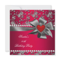 Birthday Party Damask Red Silver White Pearl