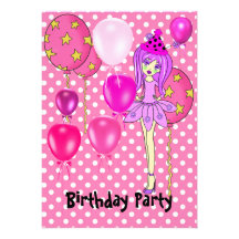 Birthday Party Girl Pink Balloons Personalized Invites