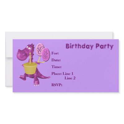 Birthday Party Invitation Cute Dragon Cupcake by SmilinEyesTreasures