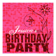 Birthday Party Invitation Pink Flower