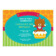 Birthday Party Invitation Teddy Bear and Cake
