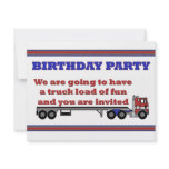 Birthday party invitation with big rig truck