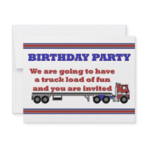Birthday party invitation with big rig truck