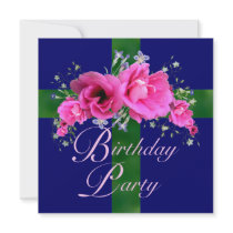 Birthday Party Invitations Pink Flowers Bouquet