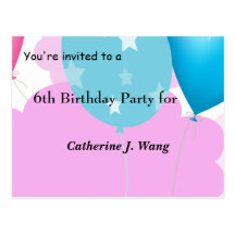 Birthday party invite,colourful balloons and cloud post card