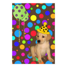 Birthday Party Labrador Puppy Spots Balloons 2 Personalized Invites