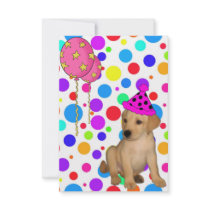 Birthday Party Labrador Puppy Spots Balloons Invitations
