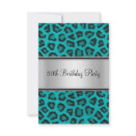 Birthday Party Leopard Fur Teal Custom Announcements
