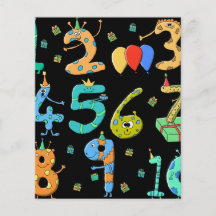 Birthday Party Numbers, on Black. Personalized Flyer