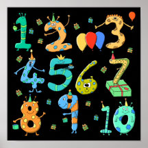 Birthday Party Numbers, on Black. Poster