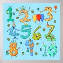 Birthday Party Numbers, on Pale Blue. Poster