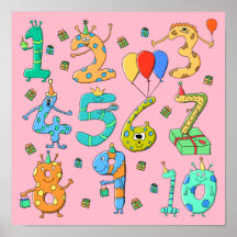 Birthday Party Numbers, on Pink. Posters