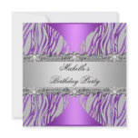 Birthday Party Purple Silver Grey Pearl Diamond Personalized Announcement